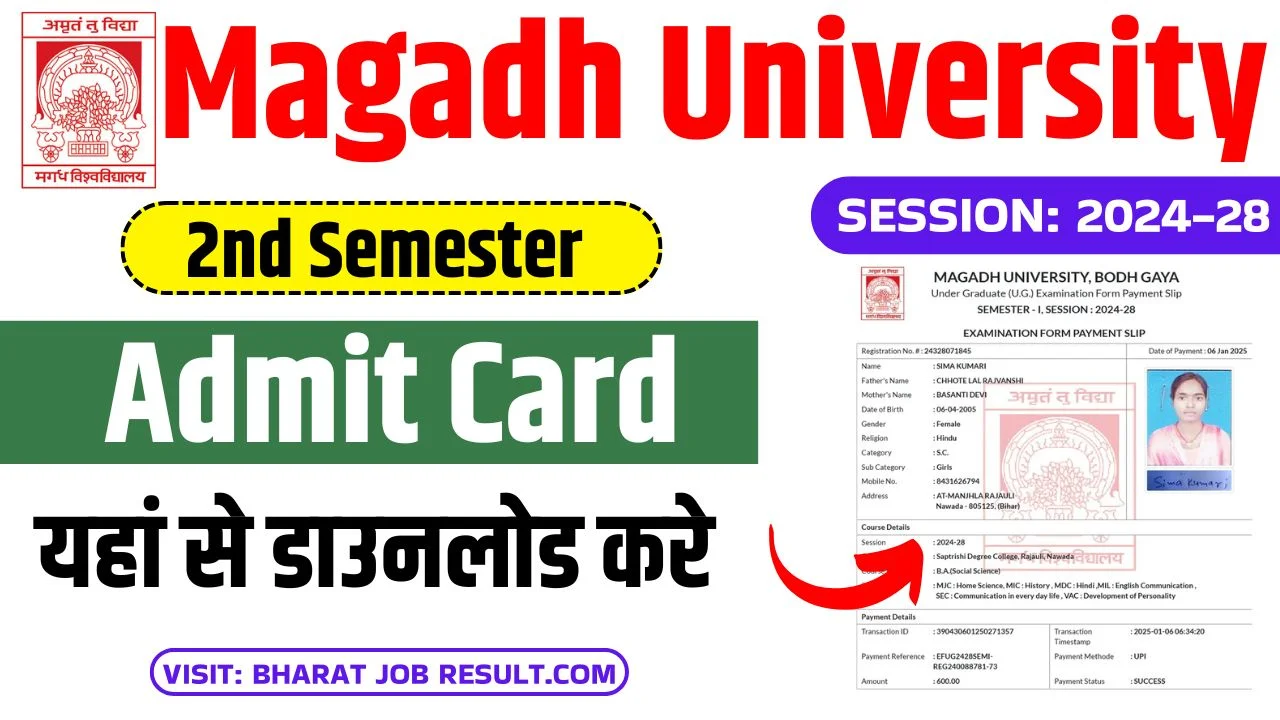 Magadh University UG 2nd Semester Admit Card 2024-28 : How To Download Magadh University Part 2 Admit Card 2025